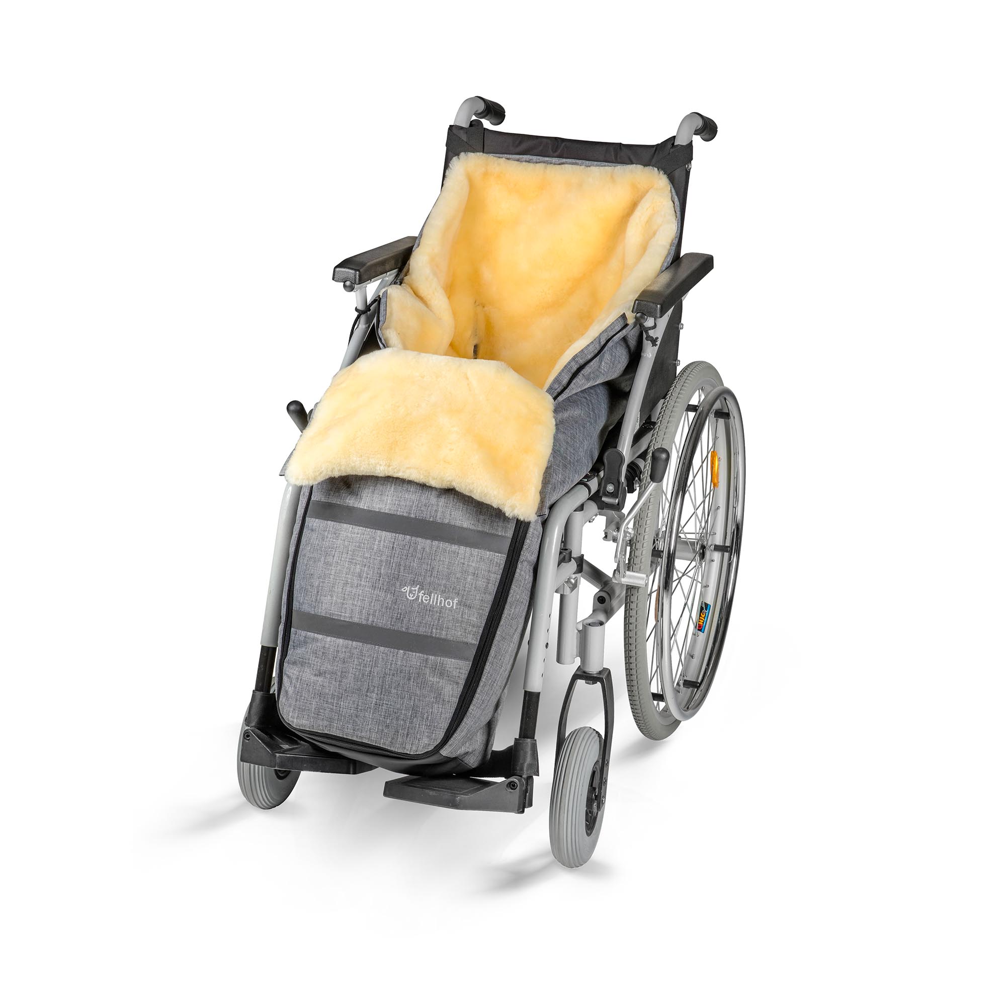 fellhof rolstoelslipzak met lamsvacht, wind- en waterafstotend, kleur: zwart-melange in verschillende maten